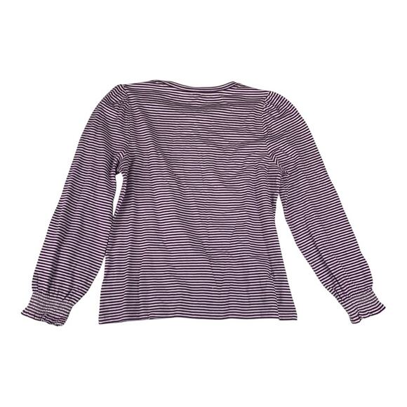 Talbots size medium new Purple Fitted Ribbed Blouse striped puff lace - Picture 2 of 10